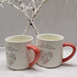 #AAS Floral Heart Mugs with Coral Handles "Our Love Grows Everyday